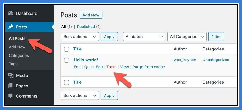 Delete the Sample Contents from newly installed wordpress site