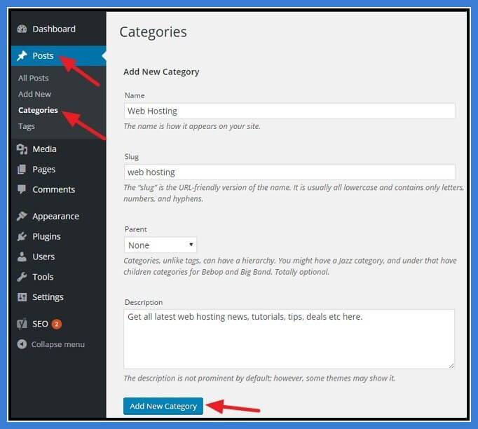 category setting in WordPress