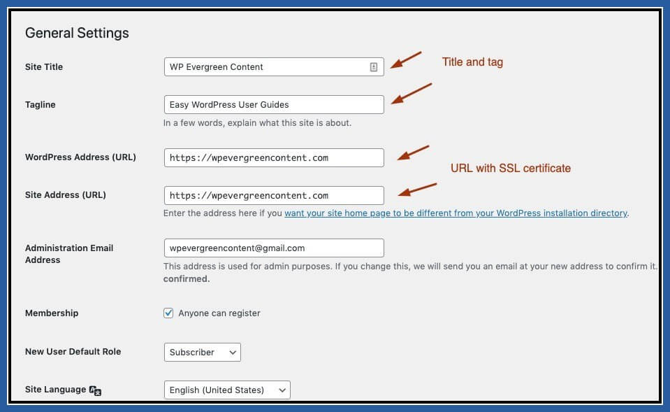 Set Title, Tagline, and Timezone in your new WordPress site