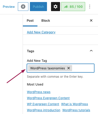 tag- default WordPress taxonomies