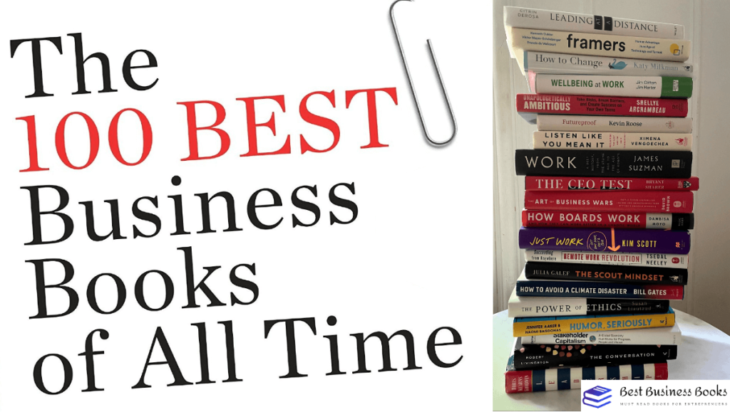 an illustration with text-100-best-business-books-of-all-time