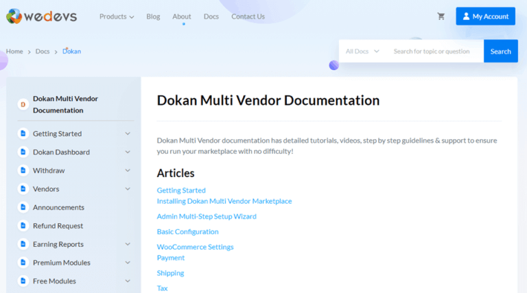 dokan plugin offers 24/7 support and detailed documentation