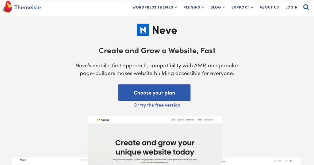 neve theme home page